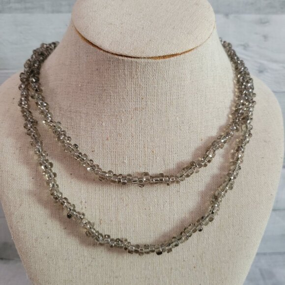 Vintage Long Strand Gray Glass Beaded Necklace - Picture 1 of 3